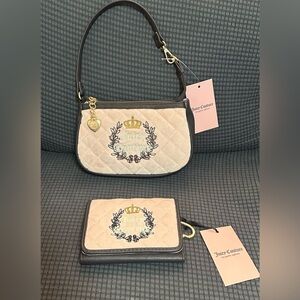 Juicy Couture Royal Couture MINI Purse Pink Clay Logo Embroidered + Wallet Duo